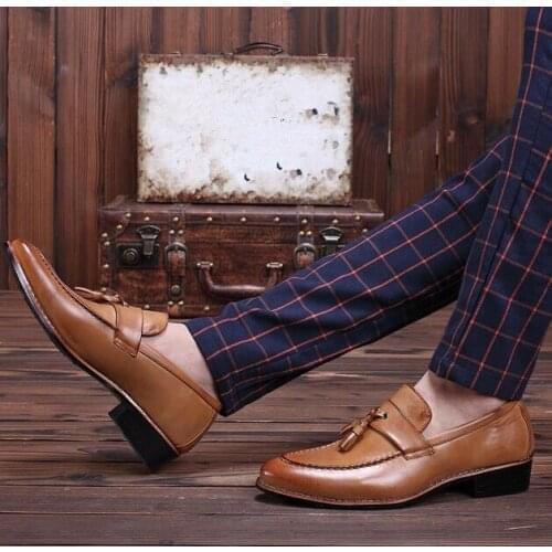 Black Wine Red Hidden Heel Shoes For Men Slip On Tassel Loafers Causal Dress Office Driving Mens Shoes Sapato Masculino