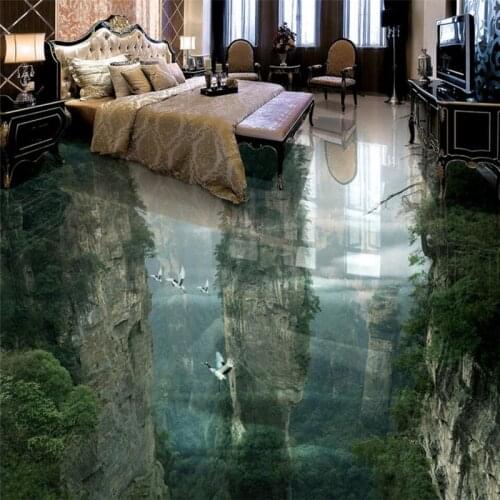 Wellyu Human fairyland peak cliff living room bathroom 3D floor custom large fresco pvc waterproof thick wearable floor paste
