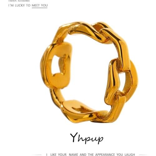 Yhpup Minimalist Gold Color Chain Ring 2021 Stainless Steel Jewelry Charm Metal 18 K кольцо женское Accessories Bijoux Femme