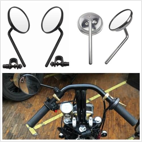 1Pair 22-25mm Motorcycle Handlebar Rear View Mirrors Round Convex Clip-On Retro for Harley Honda Chopper Cruiser Cafe Racer