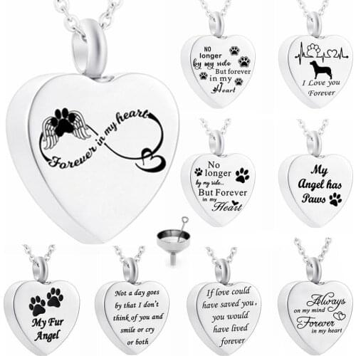 Women memorial necklace for pet, Paw print Angel forever in my heart pendant cremation urn jewelry with accessories suit