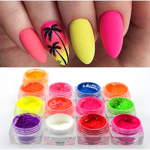 1 Box Neon Pigment Powder Fluorescence Nail Glitter Summer Charming Dust DIY Manicure Nail Art Paillettes Decoration GLYE01-13-1