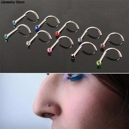 10Pcs Nose Studs Hooks Bar Body Piercing Jewelry Stainless Steel Crystal Rhinestone For Women Surgical Steel Nose Ring