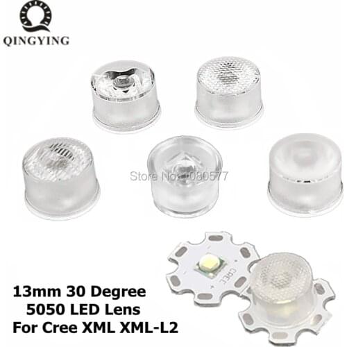 100pcs 13mm CREE LED Lens 30 Degree Optical PMMA Lenses Holder SMD 5050 XML XML2 XML-L2 Plano Reflector Collimator