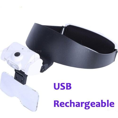 1X 1.5X 2X 2.5X 3.5X USB Rechargeable LED Illluminated Helmet Magnifier Head Wearing Glasses Reading Inspection Magnifying Glass