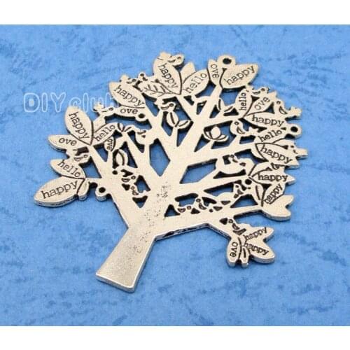 8pcs-Antique Silver Plated Large Happy Hello Tree charms Pendant, DIY Supplies 58x50mm