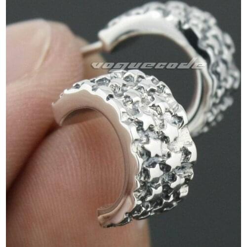 925 Sterling Silver Stars Mens Biker Rocker Earring 8R011