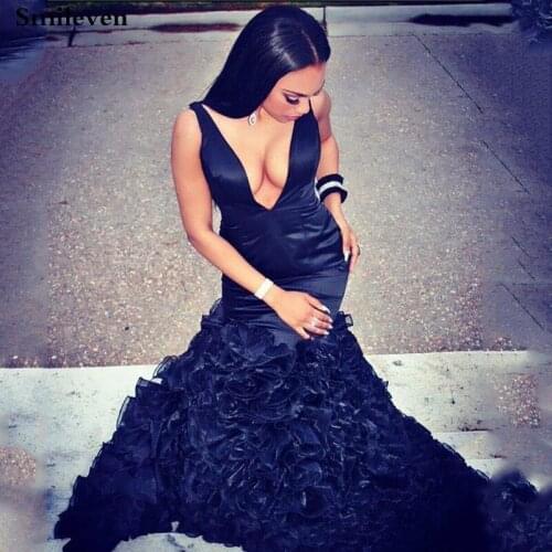 Mermaid Dresses Evening Wear Satin Deep V-neck Vestidos de fiesta organza Tiered Formal Prom Party Evening Gowns robe de soiree