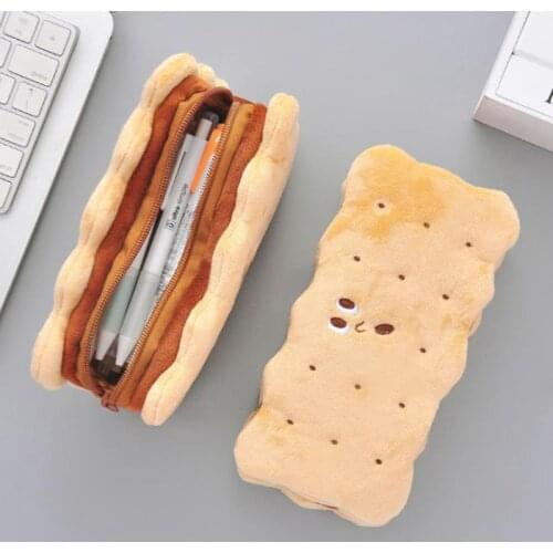 Cute Creative Cookie Sandwich Soft Plush Pencil Case Bag Kawaii Coin Purse Pencilcase Kids Birthday Gift School Stationery