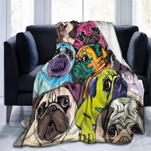 Color Pug Premium Throw Blanket 3D Print On Demand Sherpa Super Comfortable For Sofa Thin Quilt Air Conditioning Travel
