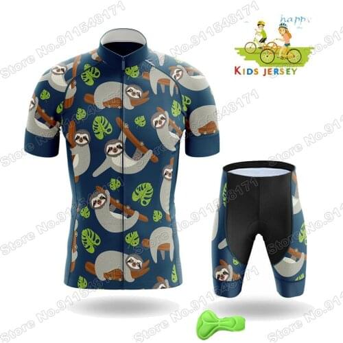 Kids 2021 Sloth Cycling Jersey Set Boys Girls Cycling Clothing Children Road Bike Suit MTB Ropa Ciclismo
