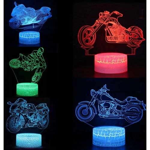Motor Motorcycle Motorbike LED 3D Illusion Visual Night Light Creative Bedroom Decoration Light Novelty Lamp Kids Gift Souvenir