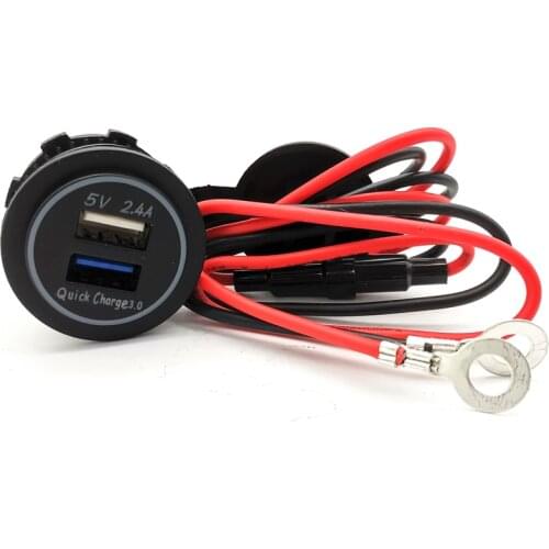 Dual USB Auto Car 2.4A Charger Dash Power Socket Quick Charge 3.0 Blue LED Cable