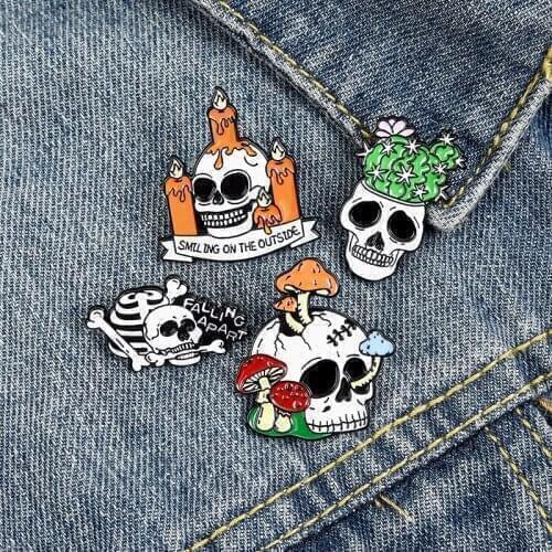 Punk Mushroom Skeleton Enamel Pins Spoof Gift For Boys Kids