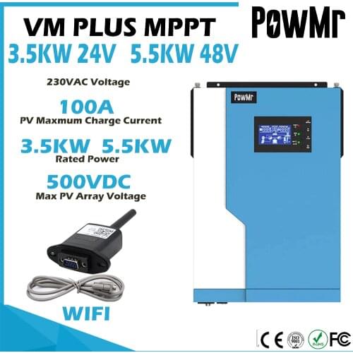 PowMr Hybrid Off Grid Inverter 3500W 5500W Pure Sine Wave 24V 48V MPPT 100A Solar Controller Max 500VDC PV Input With WIFI