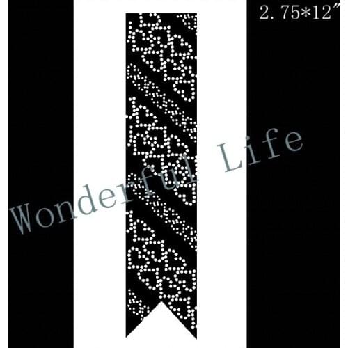 Hot fix rhinestones motif iron on staggered heart cheer bow strip 2.75" x 12" rhinestone Iron On bling transfer