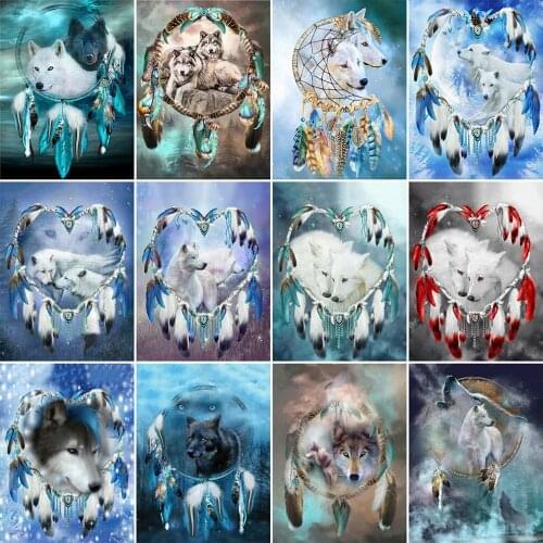 HUACAN Diamond Painting Wolf Full Square Round Cross Stitch Mosaic Diamond Embroidery Animals 5D DIY Needlework Home Decor