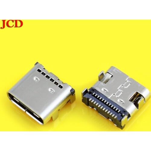 JCD New USB 3.1 Type-C Jack 24 Pin Receptacle Right Angle Type C PCB SMT Dual Row Tab Female Socket Support Terminal TH 3A