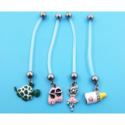 JHJT 1Pcs 14G Flexible Bioplast Navel Ring Pregnancy Navel Belly Ring Barbell Piercing Jewelry