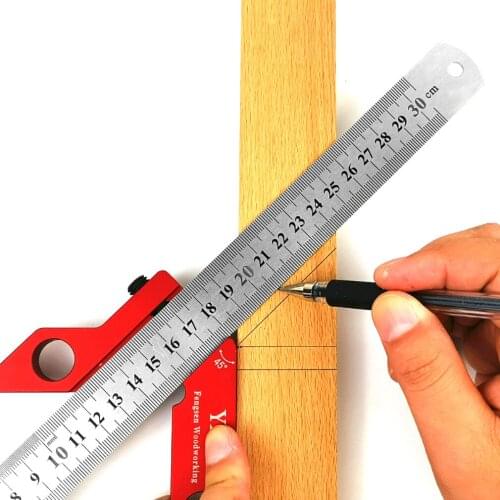 Quality Locator Drill Woodworking Scriber Red Scale Measure Scribing Ruler T-type Hole Ruler Marking Tool Layout Gauge Tools