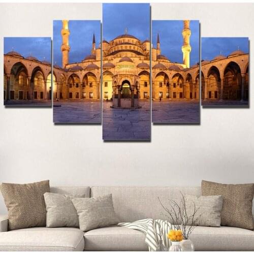 Canvas Painting HD Printed Poster For Living Room 5 Panel Istanbul Blue Mosque Art Home Decor Framework