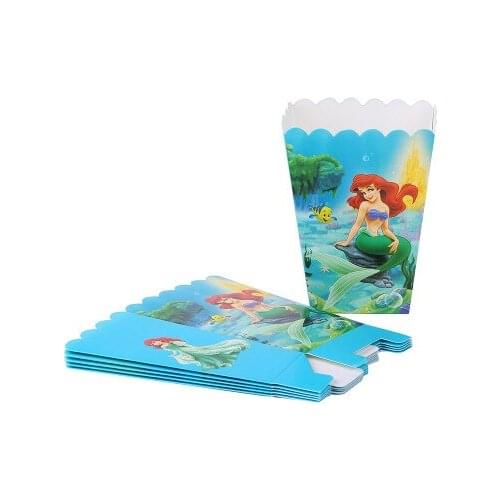 24Pcs Ariel Popcorn Box Kids Birthday Party Deco Supplies Cartoon Popcorn Box
