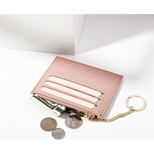 Womens Wallet Short Solid Color Cute Zipper Female Thin Pu Leather Coin Purses Card Holder Fashion Ladies Key Ring