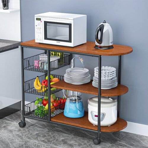 Kitchen Table Rack With Wheel Floor 3 Layer Spice Rack Countertop Microwave Rack Household Vegetable Basket Storage Rack