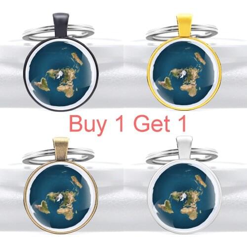 Buy 1 Get 1 the Earth Is Flat Glass Cabochon Metal Pendant Key Chain Charm Men Women Key Ring Jewelry Gifts Keychains
