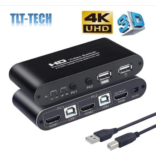 KVM HDMI Switch USB Switch 4K HDMI Switcher Box 2 In 1 Out For 2 Computers Share Keyboard And Mouse Support 4K@30Hz 3D
