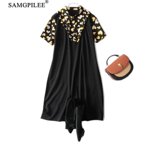 Dresses 2021 Summer New Slim Korean Style Fake Two Piece Knee Length Print Patchwork Stretch Thin Women Dress Plus Size 4XL