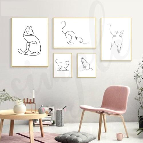 Cute Cat Sitting Gesture Poster Line Draw Animals Picture Print Minimalist Wall Art Home Decor Canvas Painting for Bedroom