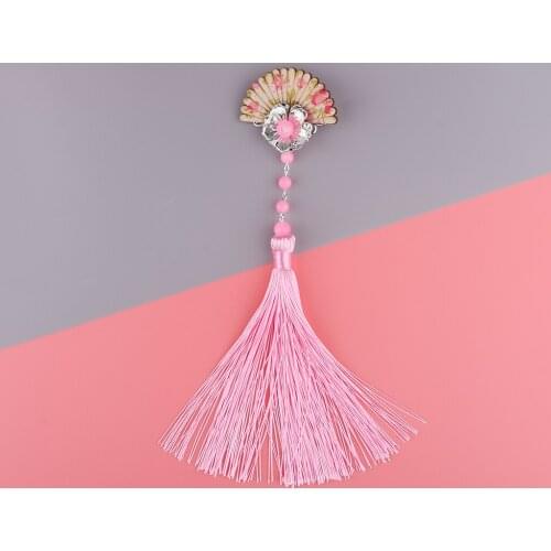 Fashion Vintage Hair Clip Pin for Women Girls Wood Fan Tassel Hair Accessories Kimono Geisha Headpiece Costume