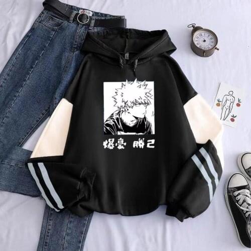 My Hero Academia Katsuki Bakugo Color Matching Hoodies Sweatshirt Harajuku Pullover Anime Printed Clothes Unisex Winter Hoodies