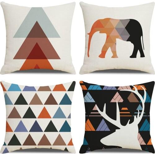 Geometric print cartoon animal pillowcase pillowcase cushion cover car sofa back cushion cover decoration