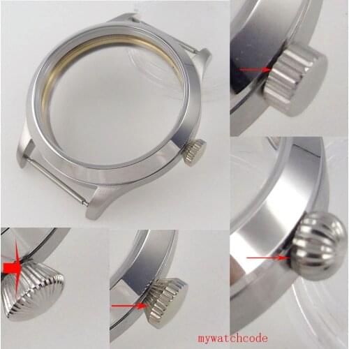New For 6497 6498 Hand Widing Silver 316L Solid Stainless Steel 45mm Watch Case 4Types Crown Sapphire Glass