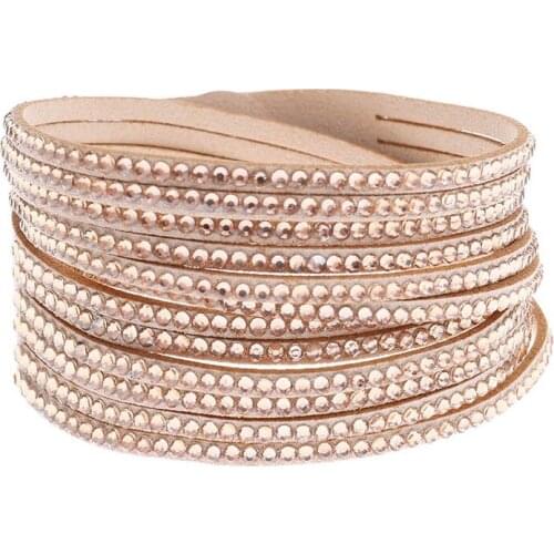 New Leather Bracelet Punk Rhinestone Crystal Bracelet Wrap Multilayer Bracelets For Women Charm Statement Fashion Jewelry