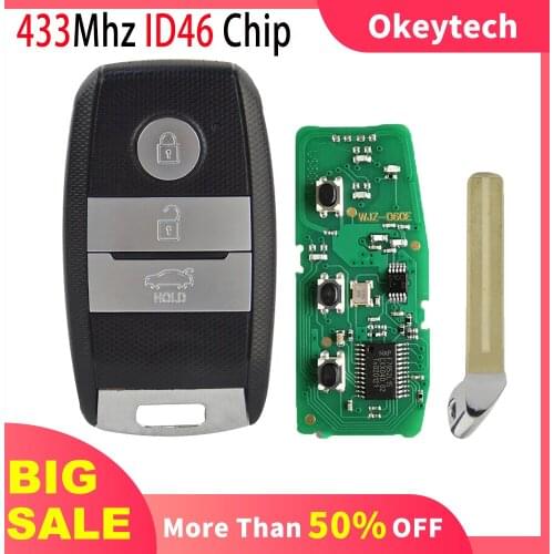 OkeyTech 3 Buttons Car Smart Remote Key for KIA K5 KX3 Sportage Sorento Keyless Go 433Mhz ID46 Chip Fob Control Key Uncut Blade