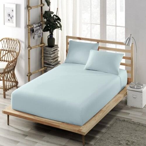 Fitted Bed Sheet Cotton Jersey King Size Double Twin Mattress Cover Soft Ice Blue