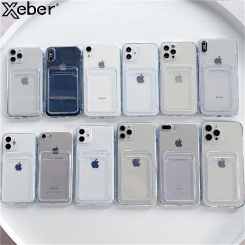 Shockproof Card Holder Transparent Phone Case For iPhone 13 11 12 Pro Max XS X XR Mini 6 6S 7 8 Plus SE Soft Clear Wallet Cover