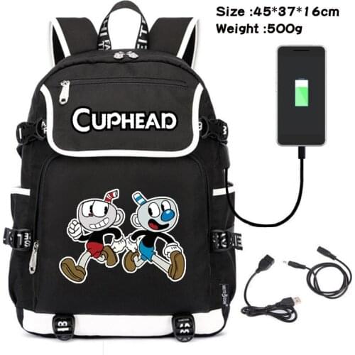 Cuphead Game Mugman Men Women USB Charging Laptop Travel Backpacks Boy Girl Teenager Student School Backpack