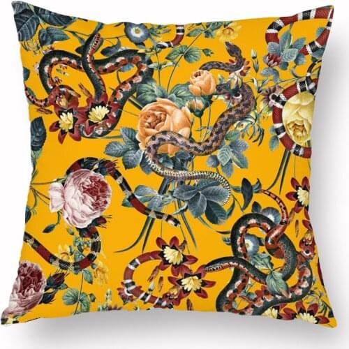 Garden Floral Pillow Cover Rose Flower Painting Linen Polyester Cushion Case Decor Home Sofa Decoration 45X45cm