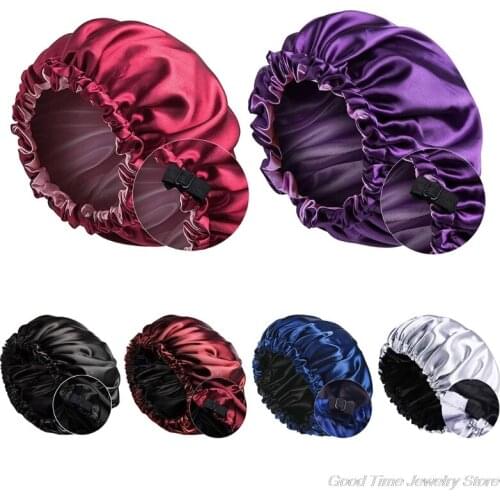 Satin Bonnet Sleep Cap Extra Large Double Layer Reversible Adjustable Night Sleeping Turban Hat Hair Wrap Head Cover M16 21