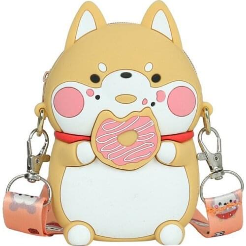 Cartoon Shiba Inu Silicone Mini Coin Purse Children Small Messenger Bag Girl Shoulder Bag
