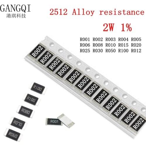 50PCS Alloy resistance 2512 2W R001 R002 R003 R004 R005 R006 R008 R010 R012 R015 R020 R025 R030 R050 1% chip resistors