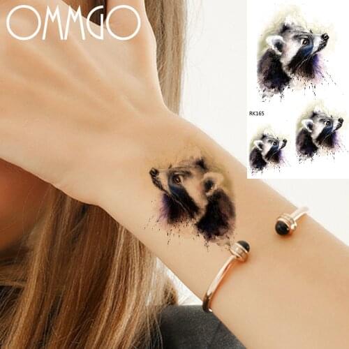 OMMGO Cute Raccoon Temporary Tattoo Sticker For Men Women Body Art Tatoo Arm Neck Body Art Water Transfer Fake DIY Tattoos Paper