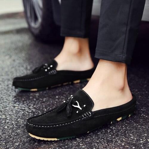 New Fashion Half Shoes For Men Casual Luxury Summer Designer Slipon Suede Shoes Men Slippers Classic Loafers Tassel Summer Flats