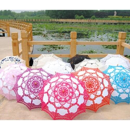 20pcs/lot Free Shipping New 38" Vintage Cotton Lace Parasols Craft Wedding Flower Embroidery Umbrella Girl Parasol 11 Colors SN