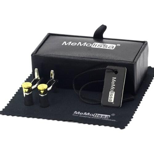 MeMolissa Display Box Office Style Cylinder Cufflinks with Gold High Grade Mens Business Cufflinks Free Tag & Wipe Cloth