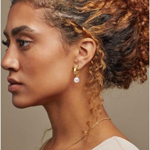 Pearl Hoops Earring for Women, Pearl Huggies Stainless Steel, Charm Jewelry Wholesale